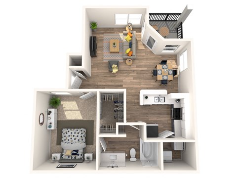 bedroom floor plan an open concept living room and kitchen with a wood floor